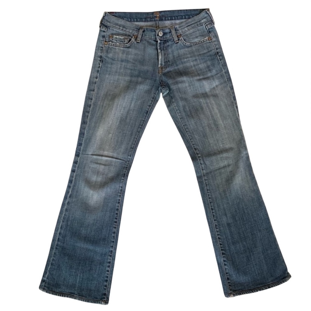 7 For All Mankind Jeans Women 27 Blue Medium Wash Flare Distressed Grunge Hip